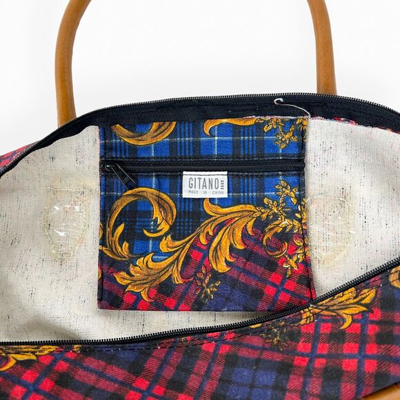 Gitano Y2K Duffel Travel Bag 90s Plaid Tapestry Canvas Tote Cottage Retro Chic - Picture 6 of 13